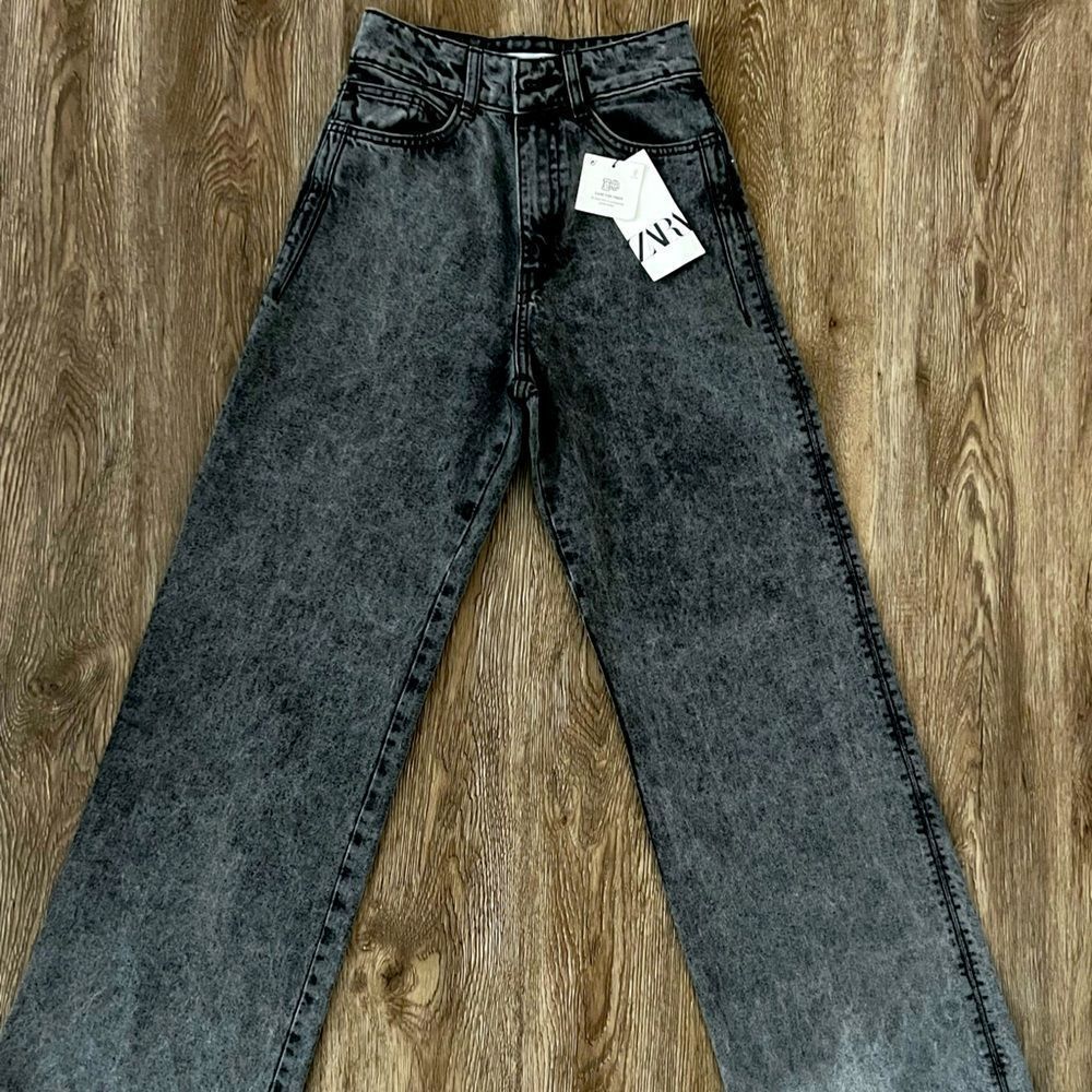 NWT Zara Gray Z1975 High Rise Wide Leg Jeans Trousers